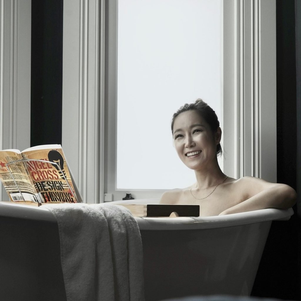 bathing, bath, wellness, bathroom, relax, self care, model, window, smile, happy, self care, self care, self care, self care, self care